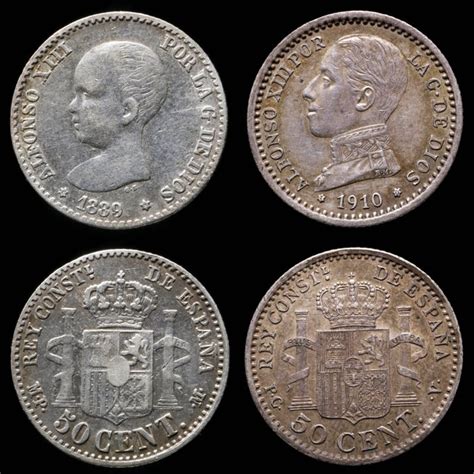 Spanje Alfonso XIII 1886 1931 50 Céntimos 1889 89 1910 10 Lote