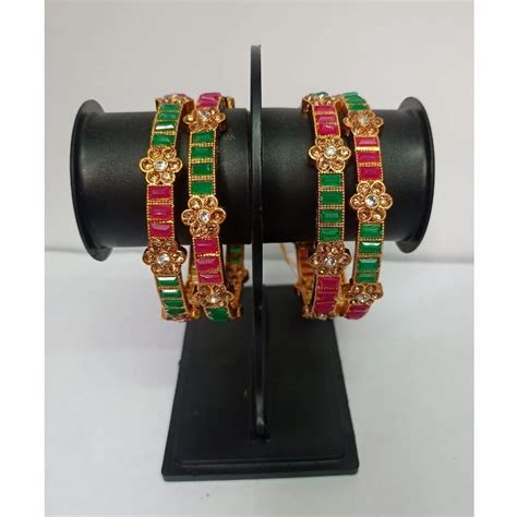 Pink And Green Party 4 Piece Brass Bangle Set Size 2 4 Inch At Rs 92