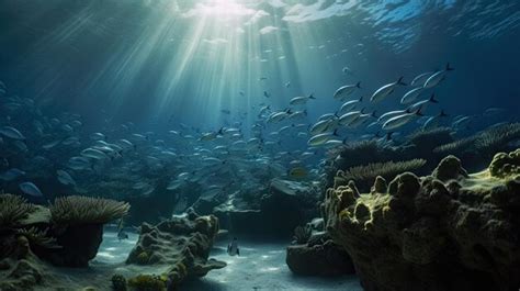 Un grupo de peces nadando en el hermoso océano de coral Foto Premium