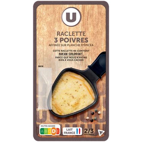 Fromage à Raclette au lait pasteurisé aux 3 poivres 28 mg U 300 g