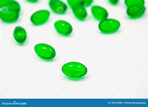 Green Pills Soft Gel Capsule Isolated On White Stock Photo Image Of