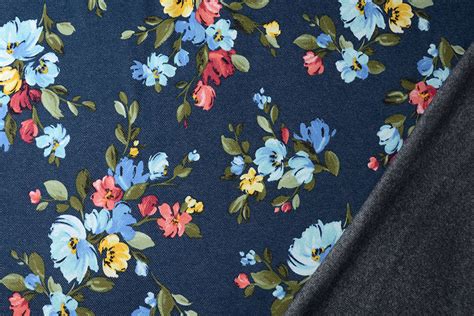 Sweatstoff Alpenfleece Denim Gro E Blumen Marineblau Boelens Modestoffen