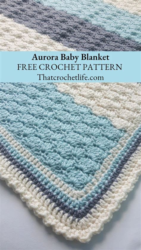 Crochet Baby Blanket Using Shell Stitch In The Colors Blue Gray And