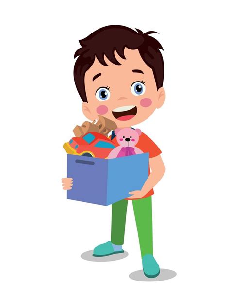 Cute Boy Picking Up His Toys In The Toy Box 16059206 Vector Art At Vecteezy