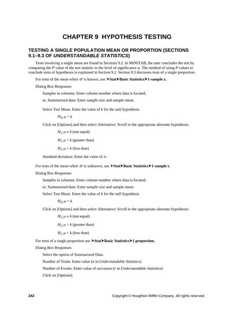 PDF CHAPTER 9 HYPOTHESIS TESTING Cengagecollege Cengage