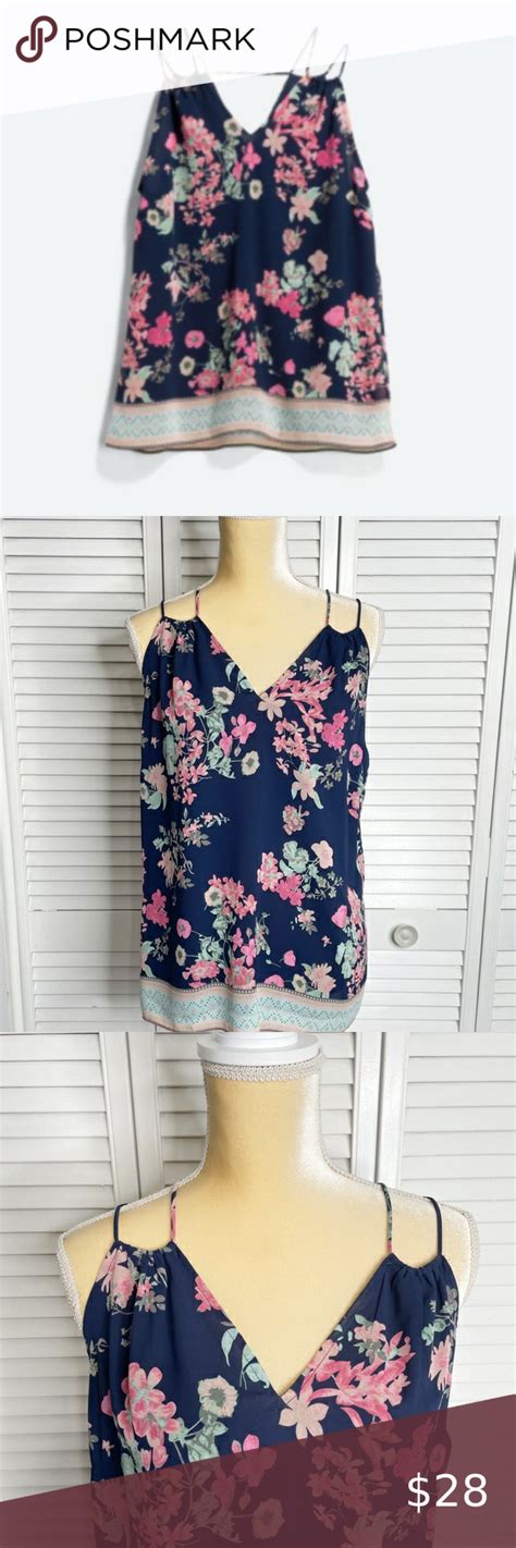 Stitchfix Skies Are Blue New Irie Navy Double Strap Floral Blouse