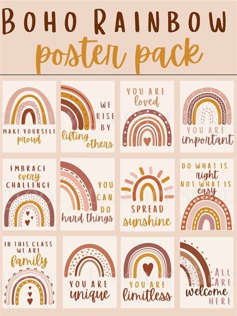 Boho Rainbow Classroom Poster Pack Neutral Classroom Decor Etsy Uk