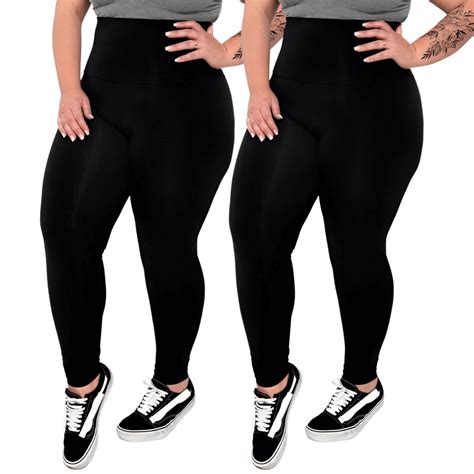 Kit 2 Calças Legging Feminina Plus Size Suplex Básica Cintura Alta