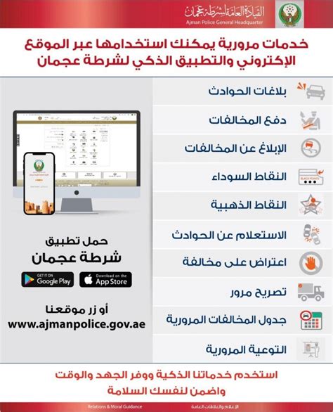 خدمات مرورية يمكنك استخدامها عبر الموقع الإلكتروني والتطبيق الذكي لشرطة