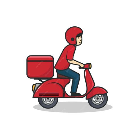 Premium Vector Delivery Man Riding Red Scooter Illustration