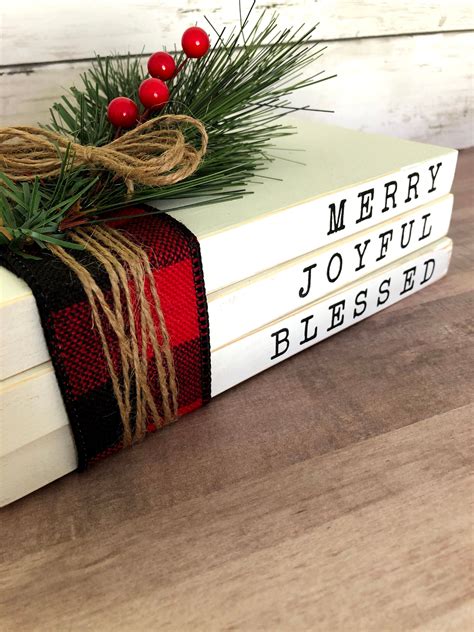 Christmas Decor Wood Book Stack Faux Book Stack Rustic Etsy