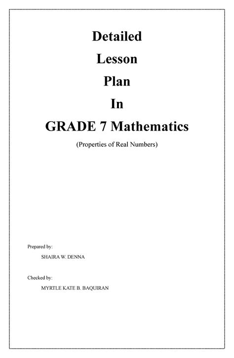 Properties Of Real Numbers Detailed Lesson Plan In Grade 7