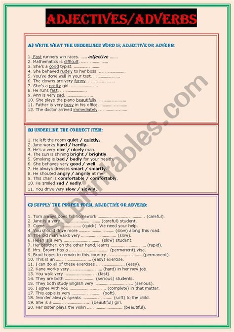 Adjectives Adverbs Esl Worksheet By Burhan0256