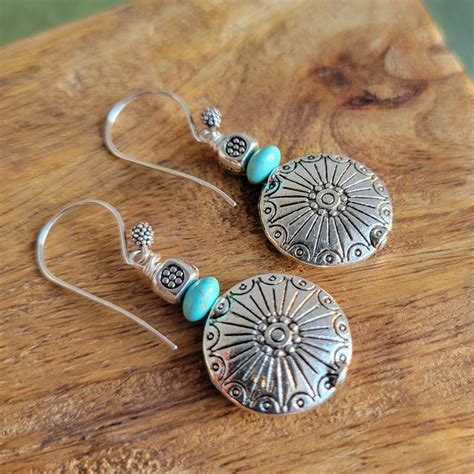 Silver Sunburst Concho Turquoise Southwestern Earrings Fresh Designs