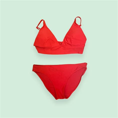 Aerie Red Plunge Padded Bikini Set Super Cute Aerie Depop