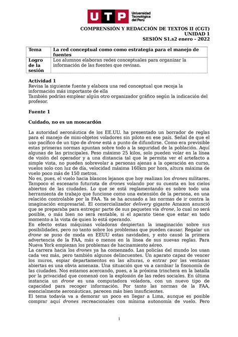 S01 s2 CRT2 Actividad y fuentes Comprensión y Redacción de textos II