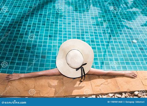 Back Beautiful Woman Female And Hat Luxury In Bikini Stock Photo Image Of Leisure Bikini