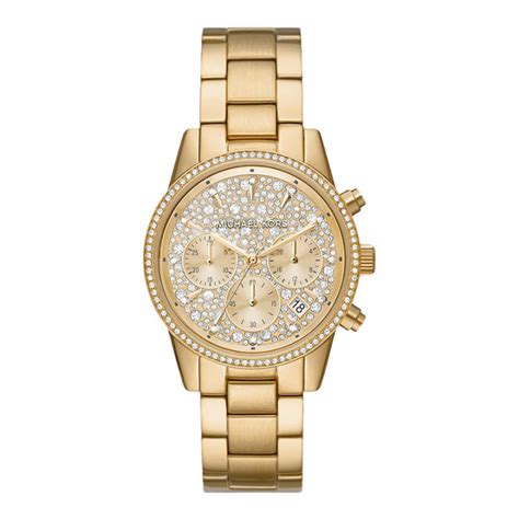 Jam Tangan Wanita Michael Kors Ritz MK7310 Chronograph Gold Dial Gold