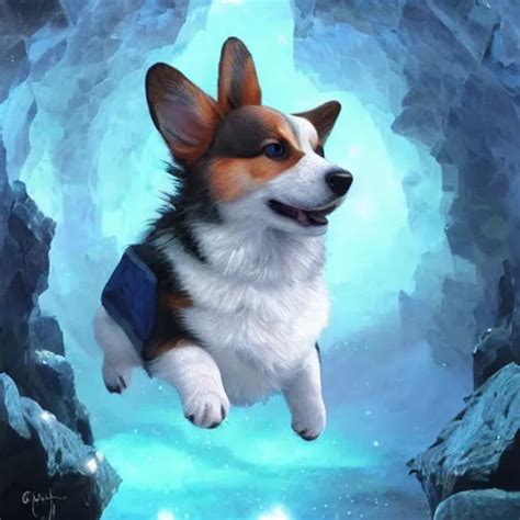 A Cute Corgi Puppy Exploring A Sparkling Blue Ice Stable Diffusion