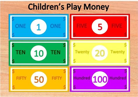 Printable Childrens Play Moneypretend Moneytoy Moneyfake Currency