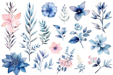 Beautiful Set Watercolor Flower And Leaves Element Collection 23842043 Png