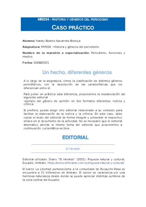 Caso Practico Historia Y G Neros Del Periodismo Mm Historia Y