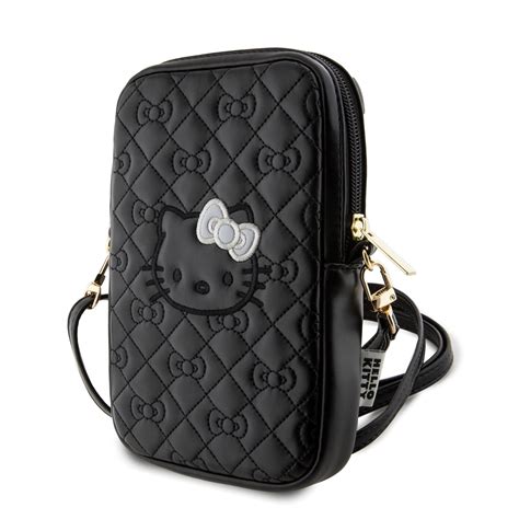 Hello Kitty PU Leather Quilted Pattern Kitty Head Logo Taška na Telefon
