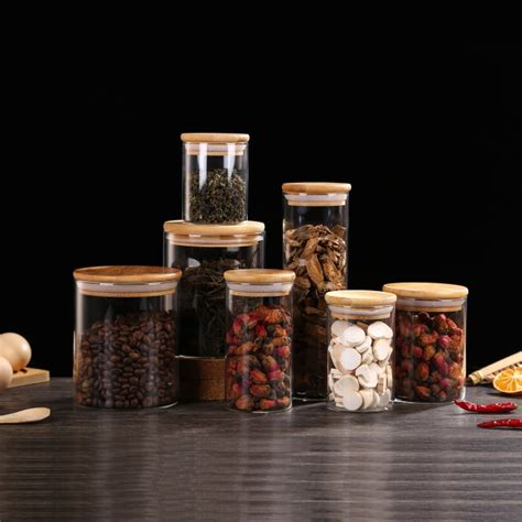 Kayu Minimalist Cookies Jars Airtight Clear Wooden Lid Glass Jar 350