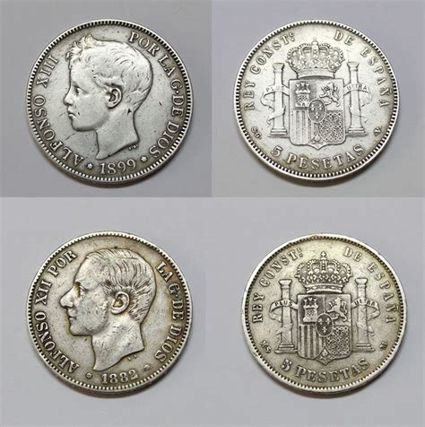 España Lote De 2 Monedas De 5 Pesetas Alfonso Xii 1882 Catawiki