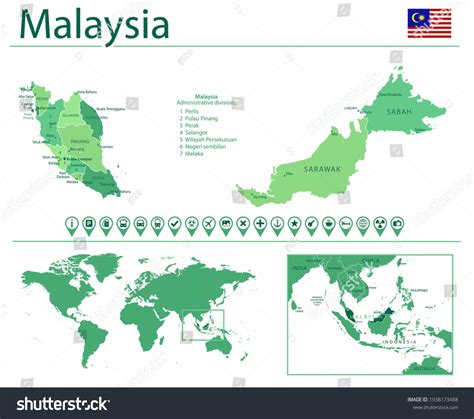 Detailed Map Malaysia Country Flag Location Stock Vector (Royalty Free ...