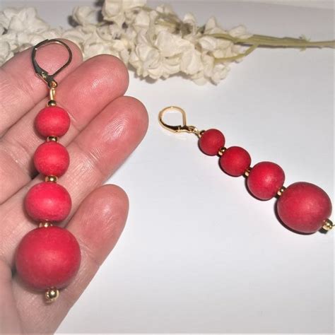 Wvluckygirl Jewelry Red And Gold Statement Earrings Dangle Drop