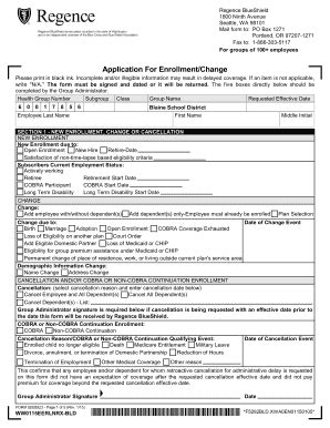 Fillable Online Blaine Wednet 2015 16 Regence Enrollment Change Form