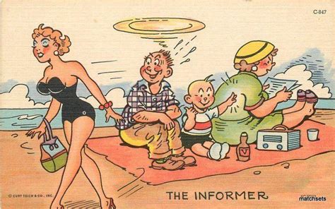 1940s Pin Up Sexy Humor Bathing Suit Man Eyeing Woman Teich Postcard 8522 Topics Cartoons