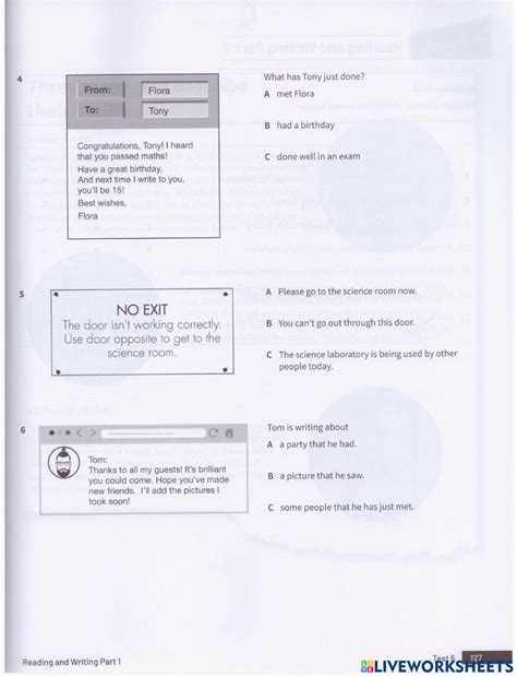 Ket Cambridge Trainer Reading Test06 Online Exercise For Live Worksheets