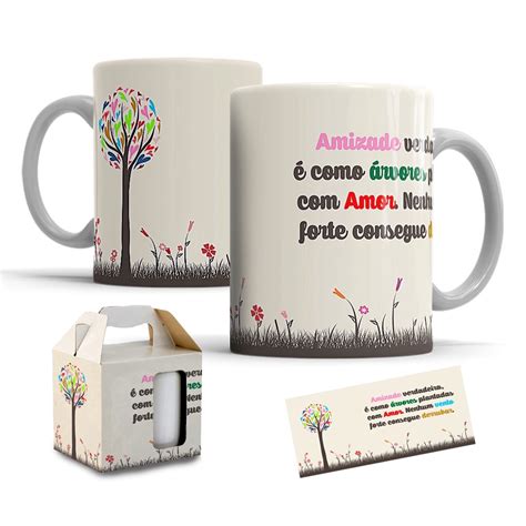 Caneca Amiga Amizade De Porcelana Caixinha Mod Submarino