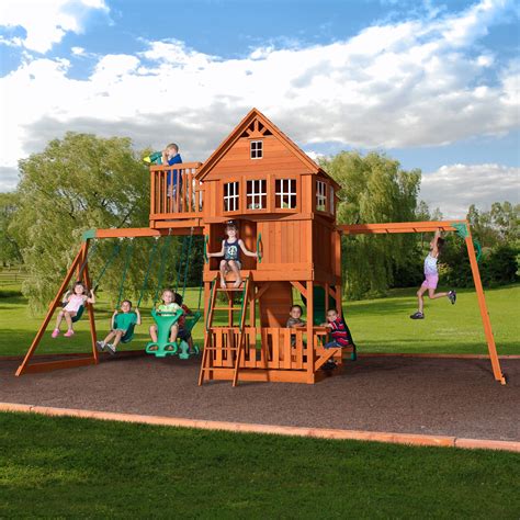 Backyard Discovery Skyfort All Cedar Swing Set And Reviews Wayfair