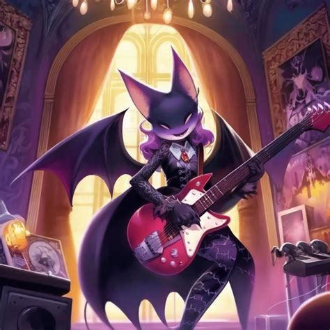 Goth Bat Girl Playing Guitar Rmidjourney