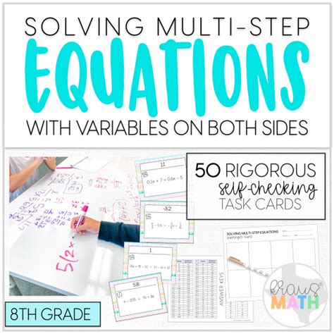 Multi Step Equations Scavenger Hunt Task Cards TEKS 8 8C Kraus Math