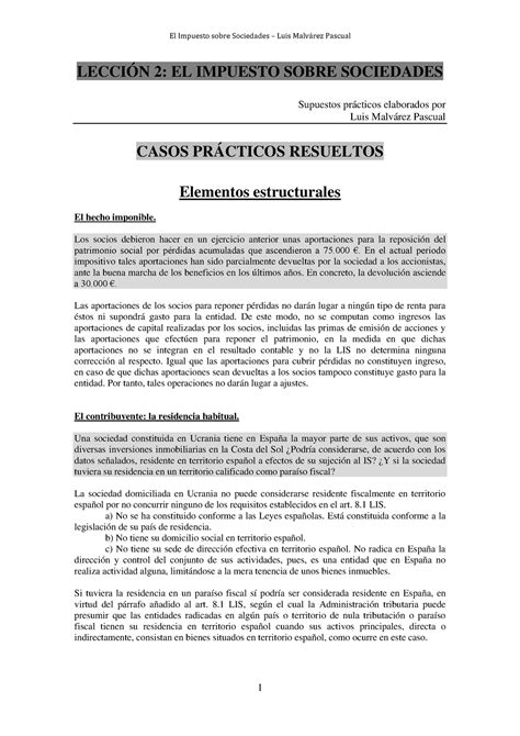 IS casos LECCIÓN 2 EL IMPUESTO SOBRE SOCIEDADES Supuestos prácticos