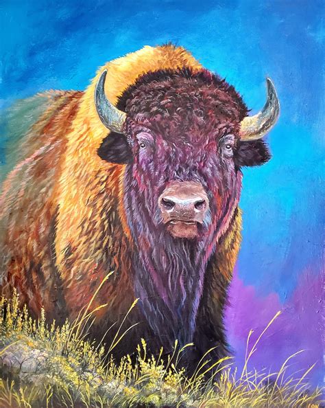 bison art buffalo art bison wall art bison painting bison gift