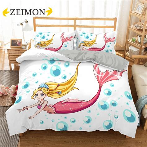 Zeimon Juego De Cama De Sirena De Dibujos Animados Funda N Rdica De