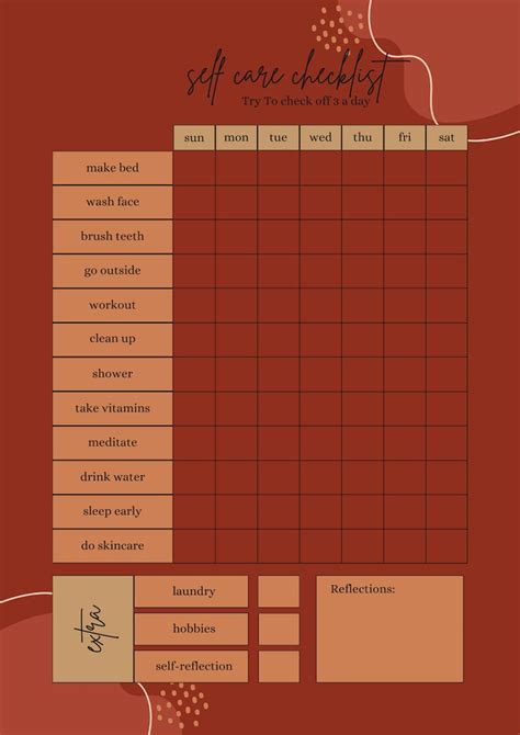 Self Care Checklist Printable Digital Download Instant Access Etsy