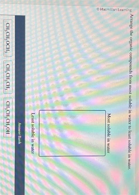 Solved Arrange The Organic Compounds From Most Soluble In Chegg