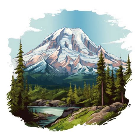 Detailed Mount Rainier Sticker Realistic Die Cut Design Stock