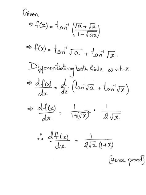 Differentiate The Following W R T X Tan 1 Left Dfrac Sqrt A Sqrt X