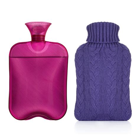 Samply Hot Water Bottle 2L PVC Hot Water Bag With Knitted Cover Purple Pain Relief Compress
