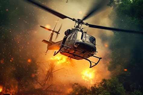 Premium Photo | Burning Vietnam War Helicopters Amidst Jungle Conflict and Smoky Forest Military ...