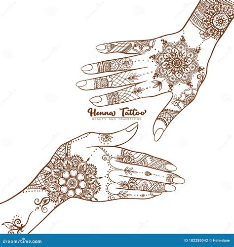 Hands With Traditional Indian Henna Tattoo Stock Vector Illustration