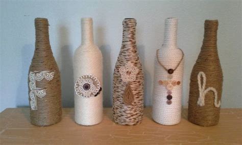 Upcycled Bottles Faith Wrapped In Jute Rope By Stacyshappyplace Alcohol Bottle Crafts Wine