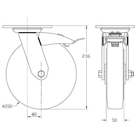 Roata Pivotanta Cu Frana Din Cauciuc Solid Centru Din Aluminiu